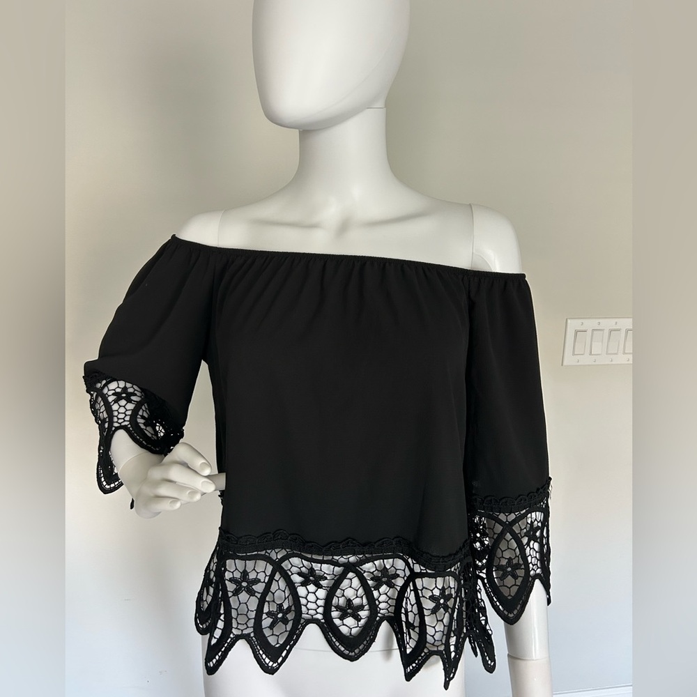 Love Elegant Black Lace Trim Blouse